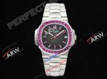 GR Factory Patek Philippe Nautilus 5711 Purple Diamond Bezel Grey Dial SS Watch